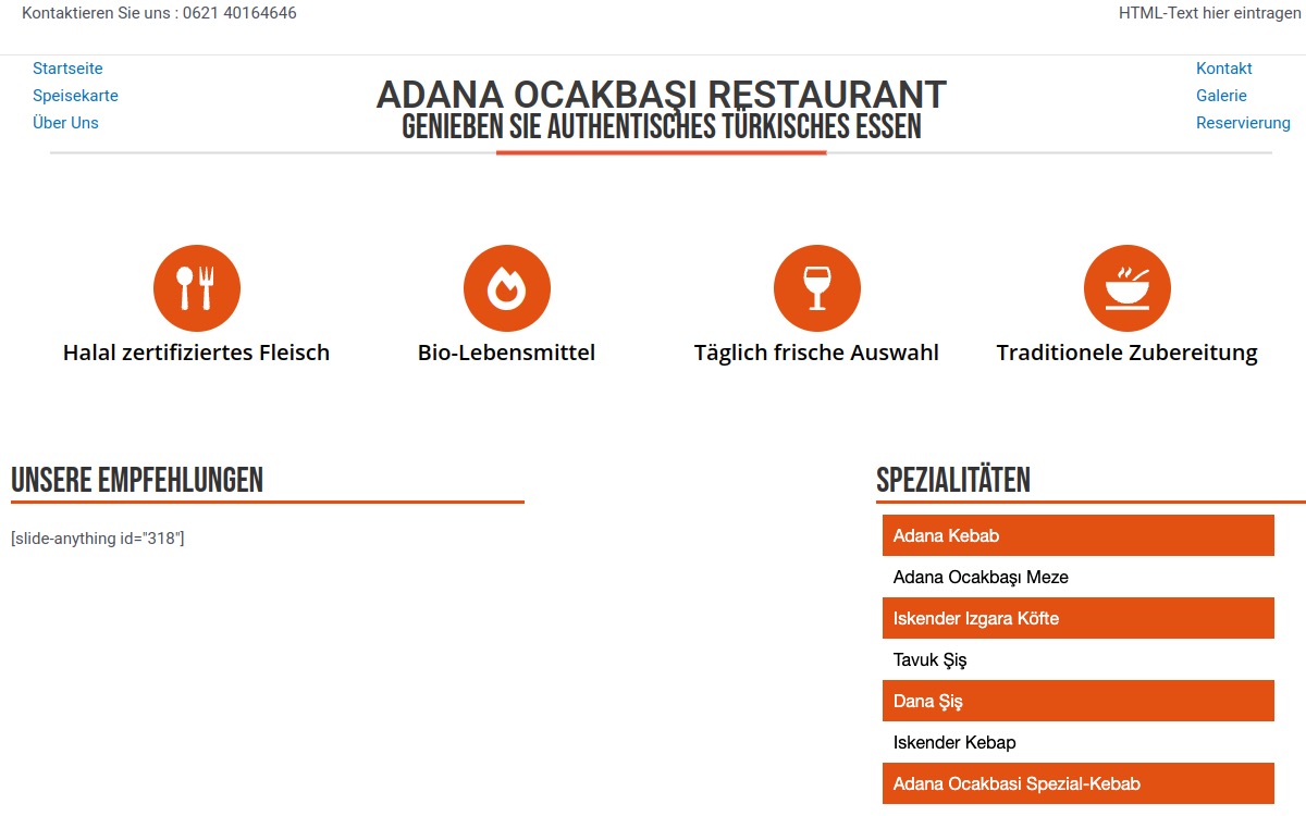 Adana Restaurant website screenshot